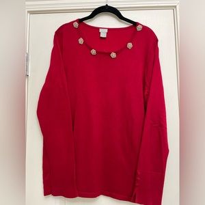 Blue red sweater. Buttons on sleeves